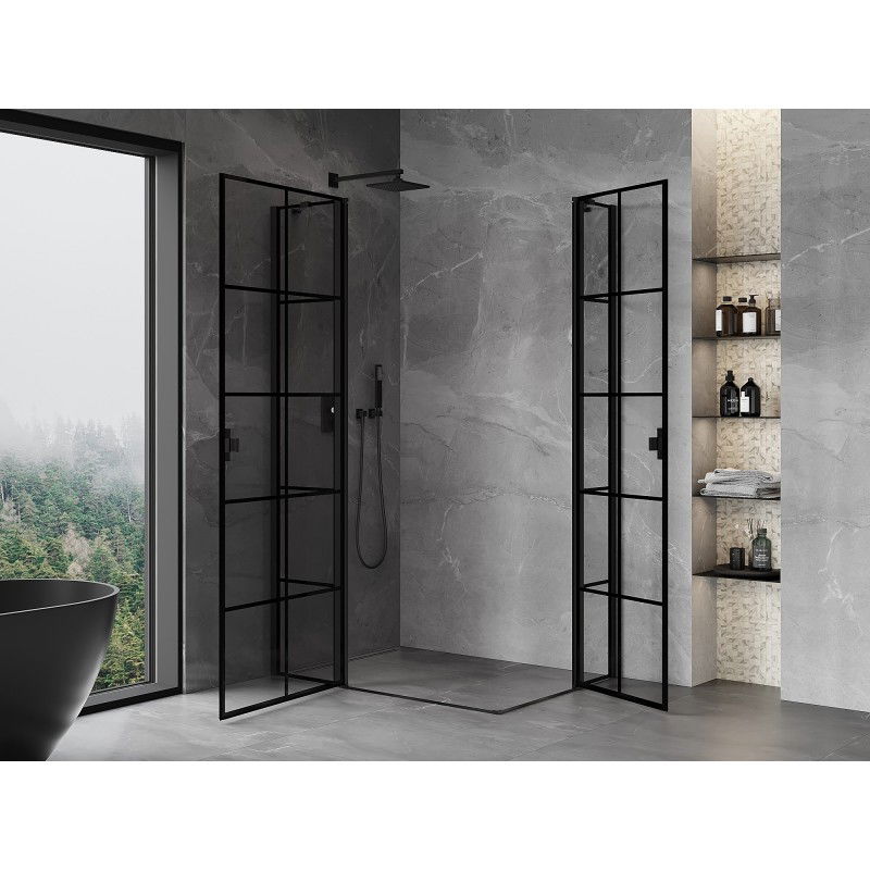 Mexen Mist Duo cabină de duș balansoară 110 x 100 cm, grilaj negru, negru - 8A4-110L-100P-70-77