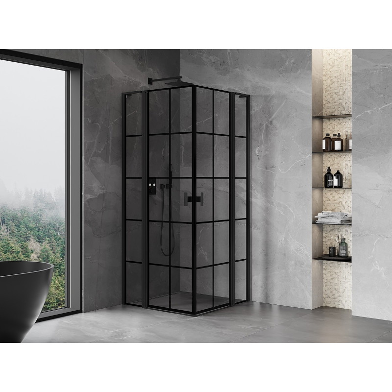 Mexen Mist L Duo zuhanykabin 95 x 95 cm, fekete rács, fekete - 8A4L-095L-095P-70-77