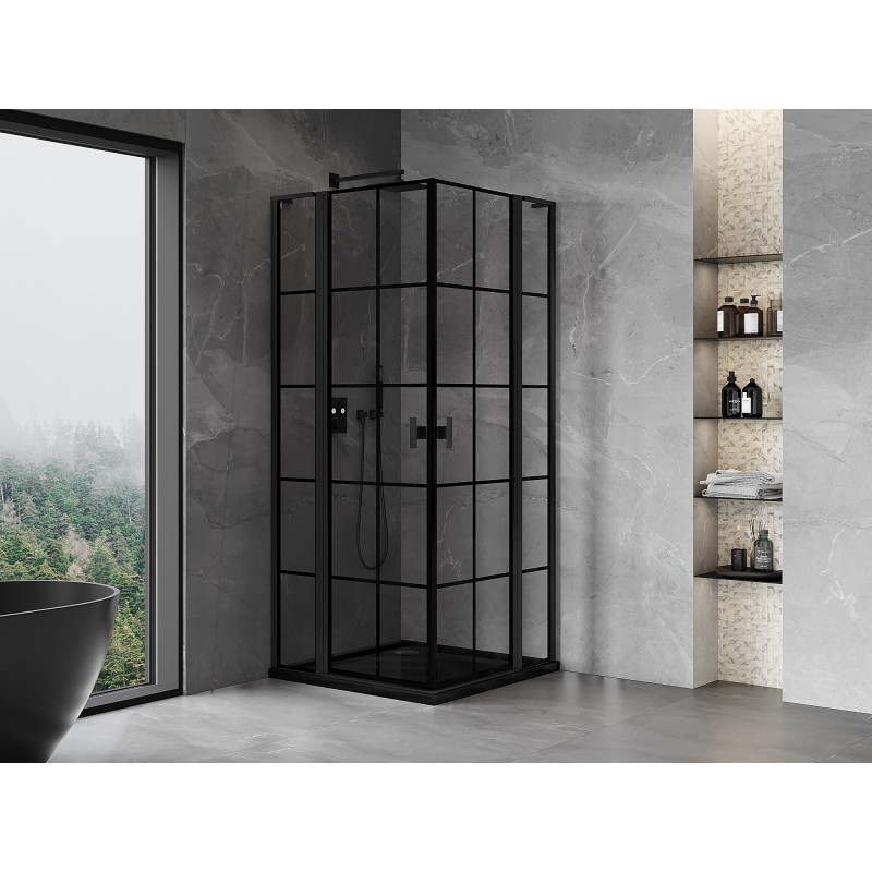 Mexen Mist L Duo zuhanykabin 95 x 95 cm, fekete rács, fekete - 8A4L-095L-095P-70-77