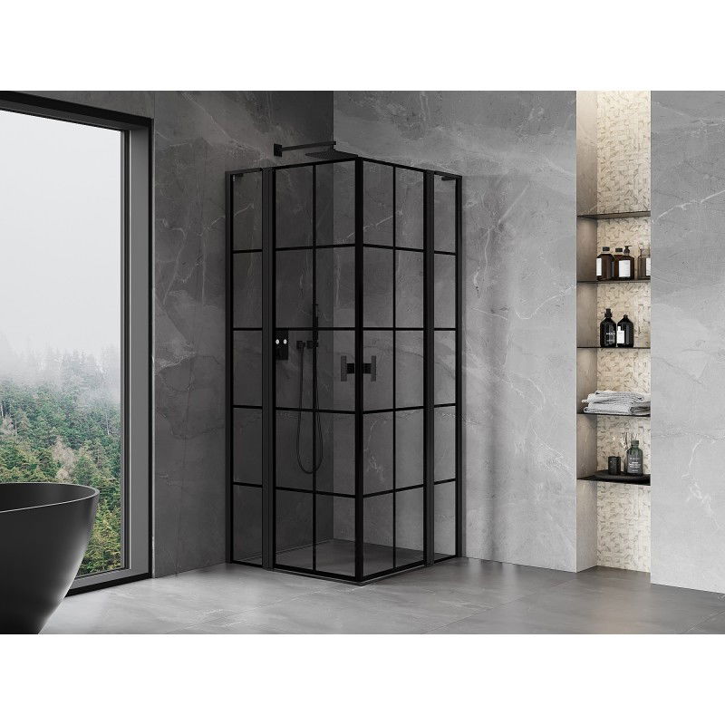 Mexen Mist L Duo cabină de duș cu ușă batantă 120 x 120 cm, grilaj negru, negru - 8A4L-120L-120P-70-77