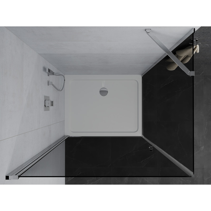 Mexen Pretoria 100 x 70 cm-es kifelé nyíló zuhanykabin, grafit, króm + Flat zuhanytálca - 852-100-070-01-40-4010