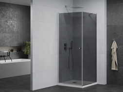 Mexen Pretoria cabină de duș cu balamale 100 x 100 cm, grafit, Crom + cadă pentru duș Flat - 852-100-100-01-40-4010