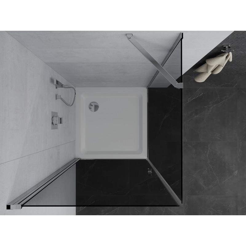 Mexen Pretoria cabină de duș pivotantă 100 x 100 cm, grafit, crom + cadă de duș Flat - 852-100-100-01-40-4010