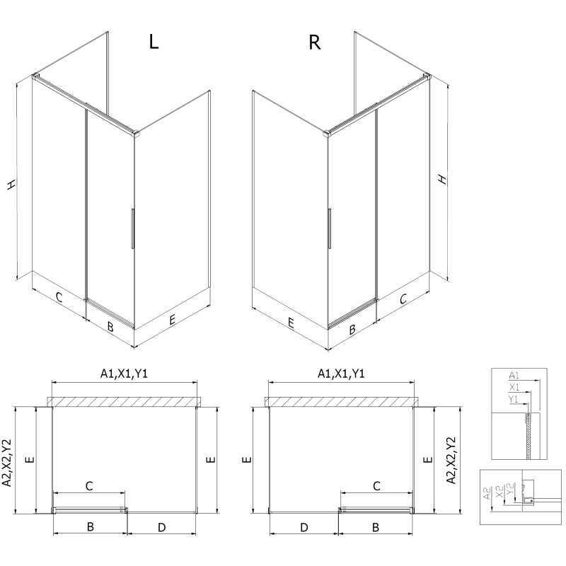 Mexen Rox-3S cabina de duș cu 3 pereți glisanți 95 x 85 cm, transparentă, albă - 8C2-095-085-20-00-3S