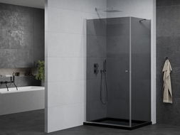 Mexen Pretoria nyílóajtós zuhanykabin 100 x 80 cm, Sötétszürke, Króm + zuhanytálca Flat, Fekete - 852-100-080-01-40-4070