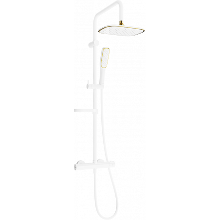 Mexen KX49 set de duș aplicat cu duș fix și baterie termostatică, alb/auriu - 771504091-25