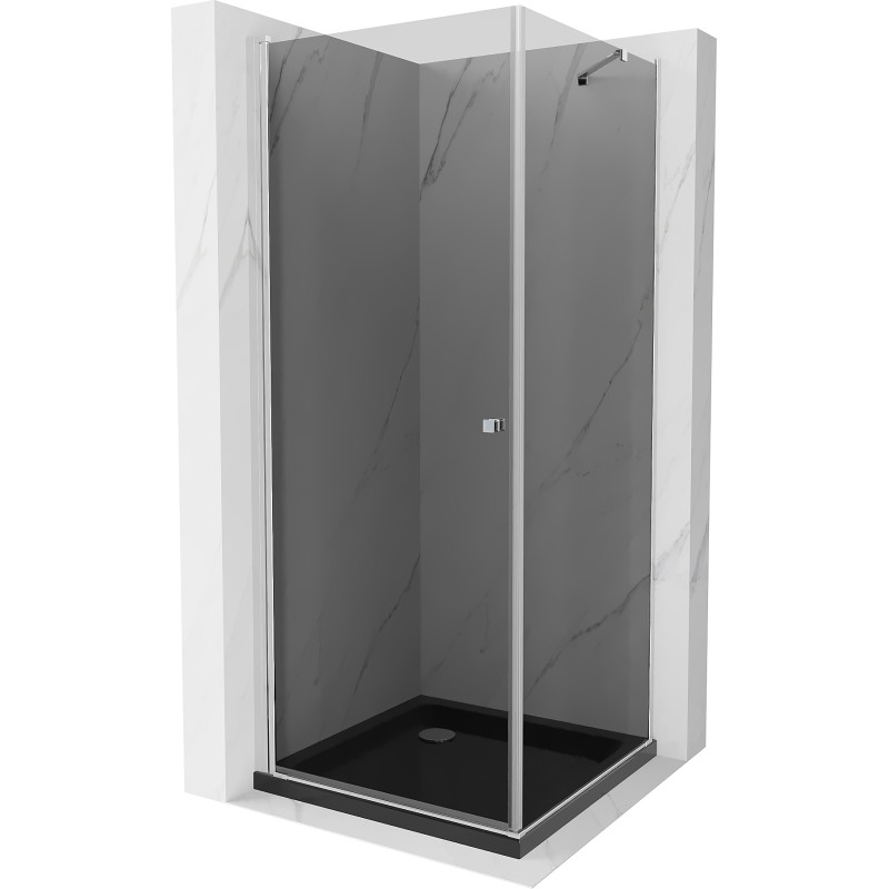 Mexen Pretoria cabina de duș cu uși batante 100 x 100 cm, grafit, crom + cadă Flat, negru - 852-100-100-01-40-4070