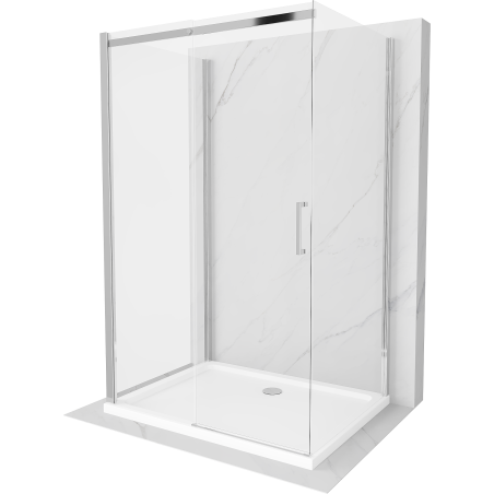 Mexen Omega cabină de duș cu 3 pereți, culisantă 100 x 80 cm, transparentă, cromată + cădiță Flat - 825-100-080-01-00-3s-4010
