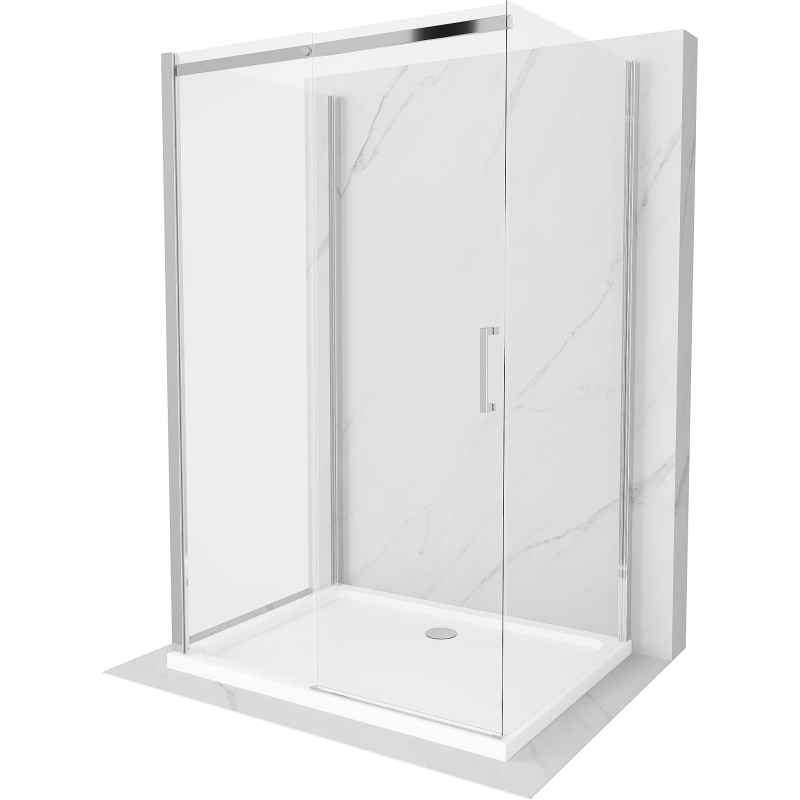 Cabina de duș Mexen Omega cu 3 pereți, glisantă 110 x 80 cm, transparentă, crom + cadă Flat - 825-110-080-01-00-3s-4010