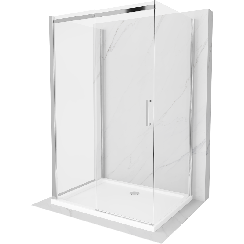 Mexen Omega-3S cabina de duș cu 3 pereți, glisantă 120x90 cm, transparentă, cromată + cadă Flat
