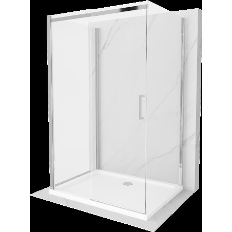 Mexen Omega cabină de duș extensibilă cu 3 pereți 130 x 80 cm, Transparent, Crom + cadă pentru duș Flat - 825-130-080-01-00-3s-4