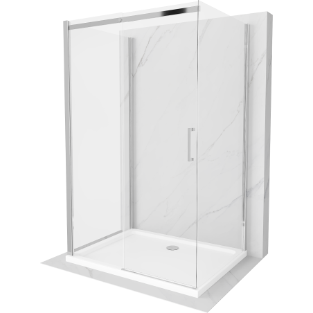 Mexen Omega-3S cabina de duș cu 3 pereți, culisantă 130x90 cm, transparentă, crom + cadă de duș Flat