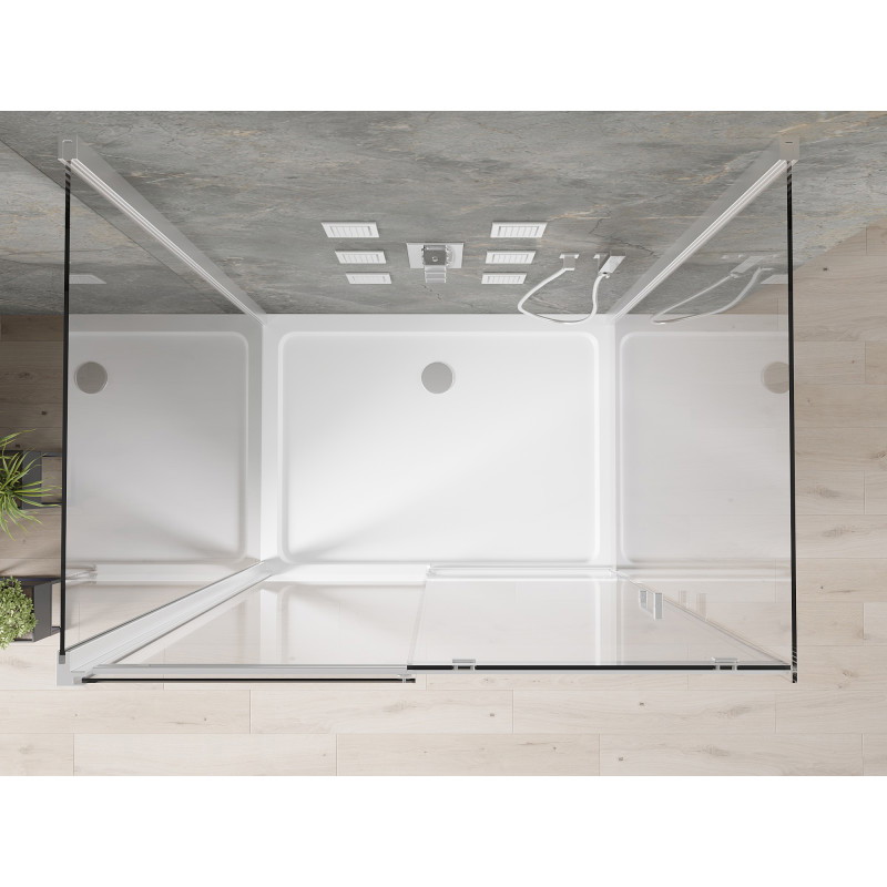 Mexen Omega-3S cabină de duș cu 3 pereți, glisantă 140x80 cm, transparentă, crom + cadă de duș plată