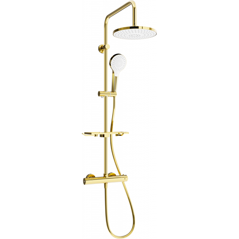 Mexen KT05 set de duș aplicat cu duș de plafon și baterie termostatică, auriu/alb - 771500593-50