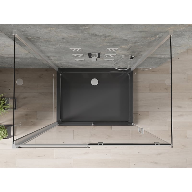 Mexen Omega-3S cabina de duș 3-pereți, glisantă 100x90 cm, transparent, crom + cadă de duș Flat - 825-100-090-01-00-3s-4070