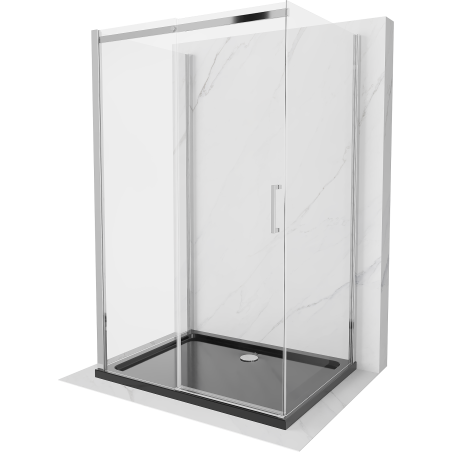 Cabină de duș Mexen Omega cu 3 pereți, culisantă 100 x 100 cm, transparent, crom + cadă Flat - 825-100-100-01-00-3s-4070