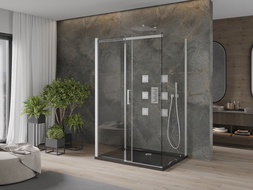 Mexen Omega cabină de duș cu 3 pereți, glisantă 110 x 80 cm, transparentă, crom + cadă Flat - 825-110-080-01-00-3s-4070