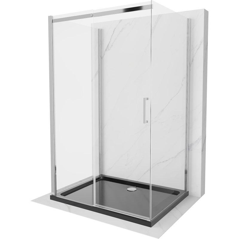Mexen Omega cabină de duș cu 3 pereți, glisantă 110 x 80 cm, transparentă, crom + cadă Flat - 825-110-080-01-00-3s-4070