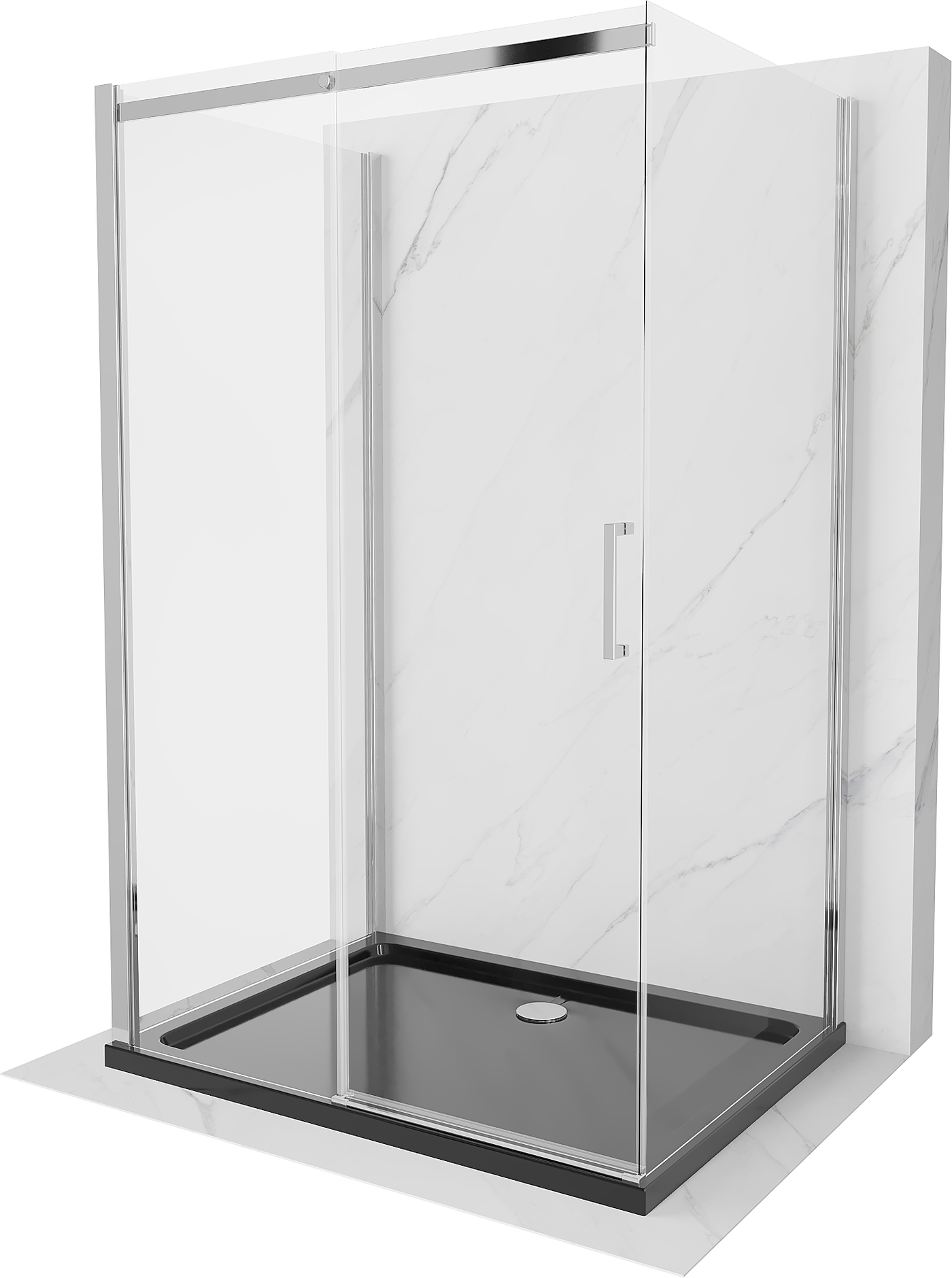 Mexen Omega cabină de duș extensibilă cu 3 pereți 120 x 80 cm, Transparent, Crom + cadă pentru duș Flat - 825-120-080-01-00-3s-4