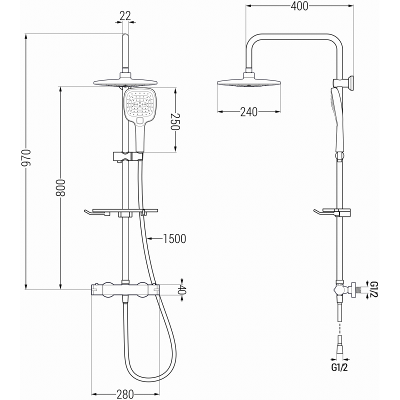 Mexen KT17 set de duș aplicat cu duș fix și baterie termostatică, crom - 771501793-00