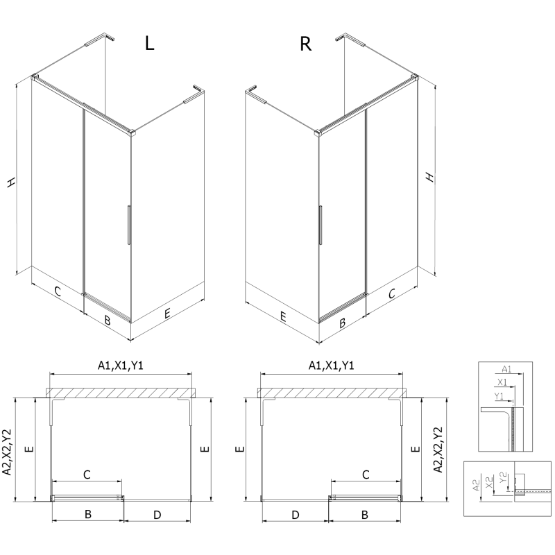Mexen Rox-3S L 3-falú tolóajtós zuhanykabin 105 x 100 cm, átlátszó, kefe alakú réz - 8C2L-105-100-65-00-3S