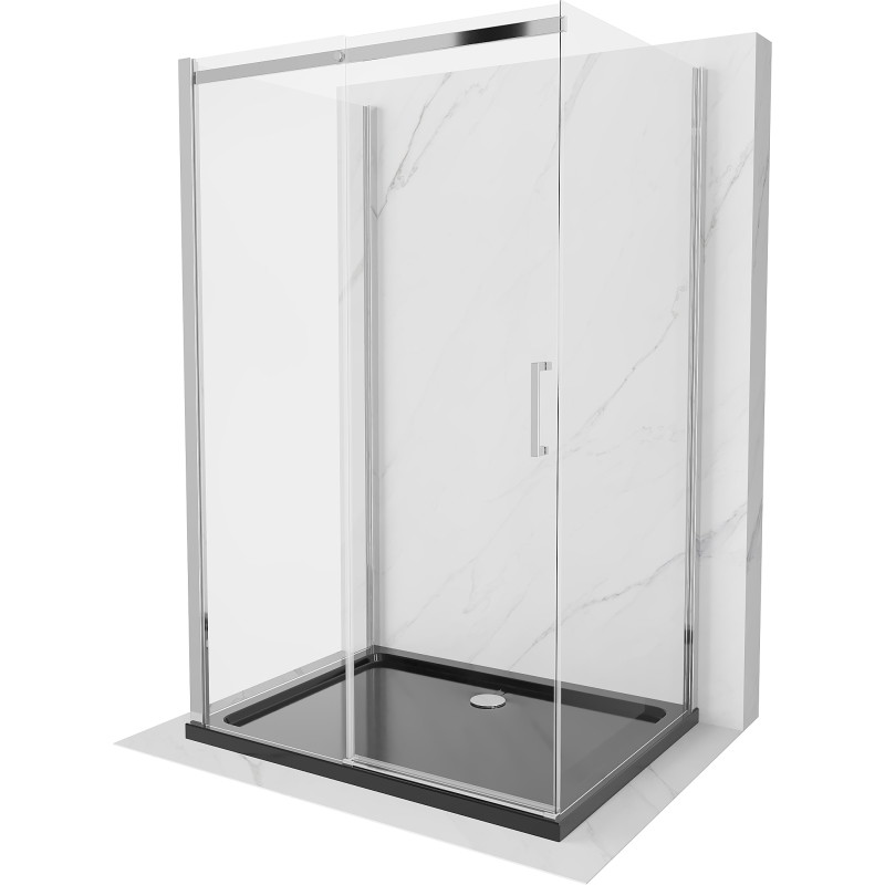 Mexen Omega-3S háromoldalú zuhanykabin, tolóajtós 120x90 cm, átlátszó, króm + Flat zuhanytálca