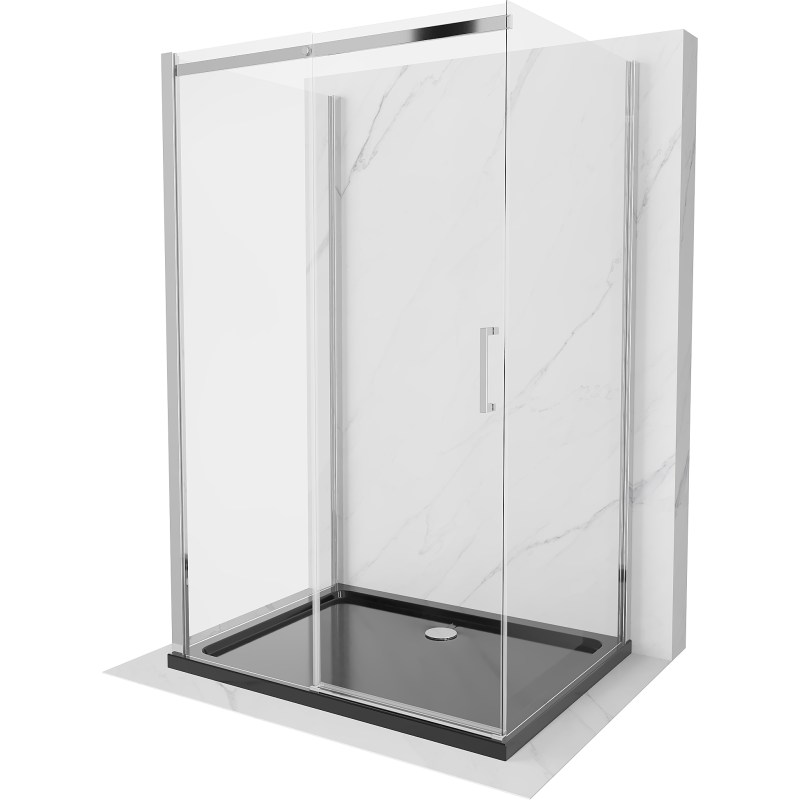 Mexen Omega-3S cabină de duș cu 3 pereți, glisantă 120x100 cm, transparent, crom + cadă Flat - 825-120-100-01-00-3s-4070