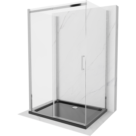 Mexen Omega 3-falas tolóajtós zuhanykabin 140 x 80 cm, Átlátszó, Króm + zuhanytálca Flat - 825-140-080-01-00-3s-4070