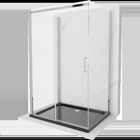 Mexen Omega cabină de duș extensibilă cu 3 pereți 140 x 80 cm, Transparent, Crom + cadă pentru duș Flat - 825-140-080-01-00-3s-4