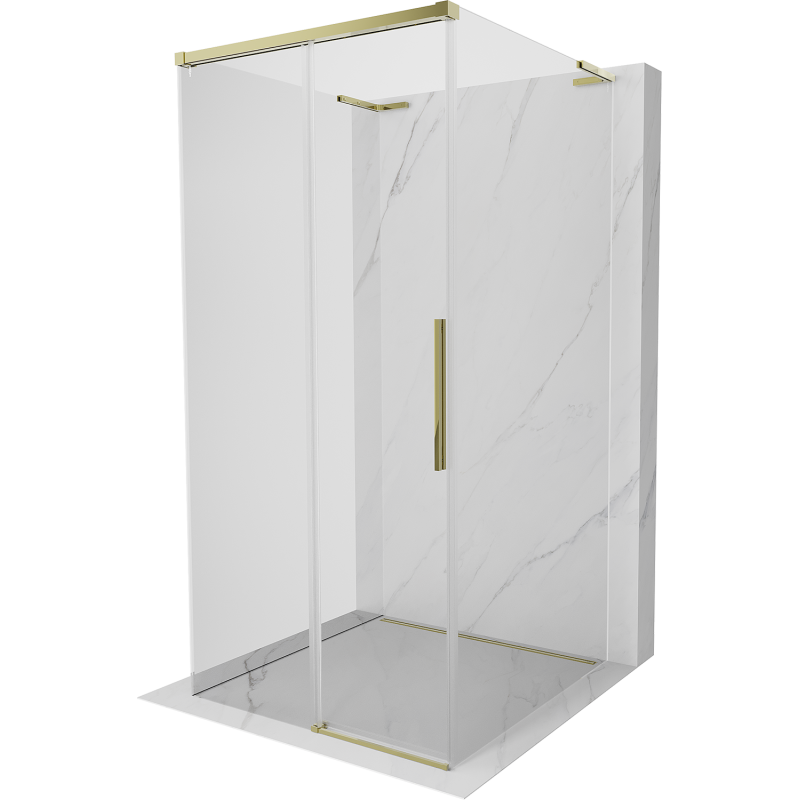 Mexen Rox-3S L 3-falú zuhanykabin, tolóajtós, 110 x 110 cm, átlátszó, arany - 8C2L-110-110-50-00-3S