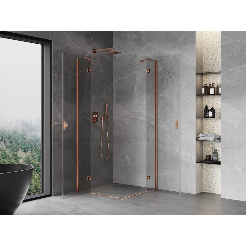 Mexen Mist-H Duo cabină de duș cu ușă batantă 105 x 105 cm, transparent, cupru periat - 8A5-105L-105P-65-00