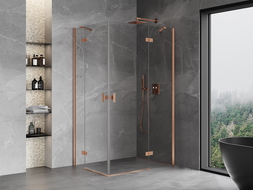 Cabină de duș cu uși batante Mexen Mist H Duo 75 x 120 cm, transparent, cupru periat - 8A5-075L-120P-65-00