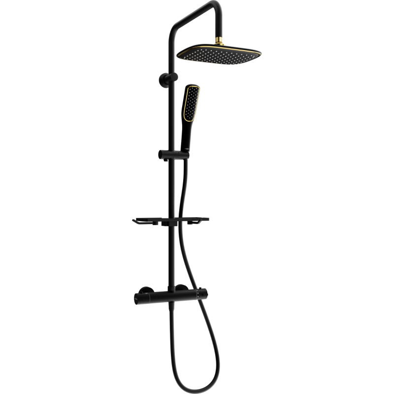 Mexen KT49 set de duș exterior cu duș de ploaie și baterie termostatică, negru/auriu - 771504993-75