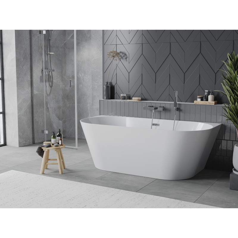 Mexen Oval Slim cadă de sine stătătoare lângă perete 170 x 80 cm, albă, preaplin cromat - 52661708000-01