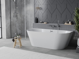 Mexen Oval Slim cadă de baie freestanding de perete 170 x 80 cm, albă, preaplin crom - 52661708000-01