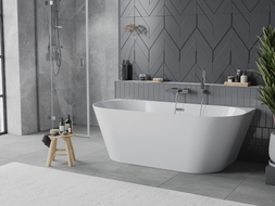 Mexen Oval Slim cadă de sine stătătoare lângă perete 170 x 80 cm, albă, preaplin cromat - 52661708000-01