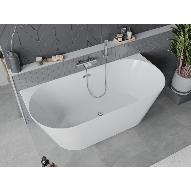 Mexen Oval Slim cadă de sine stătătoare lângă perete 170 x 80 cm, albă, preaplin cromat - 52661708000-01