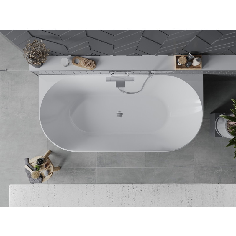 Mexen Oval Slim cadă de sine stătătoare lângă perete 170 x 80 cm, albă, preaplin cromat - 52661708000-01