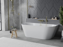 Mexen Oval Slim cadă de baie independentă în apropiere de perete 170 x 80 cm, albă, preaplin auriu periat - 52661708000-55