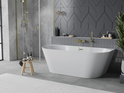 Mexen Oval Slim cadă de baie freestanding apropiată perete 170 x 80 cm, albă, preaplin auriu - 52661708000-50