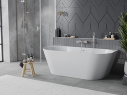Mexen Oval Slim cadă independentă montată pe perete 170 x 80 cm, albă, preaplin nichel periat - 52661708000-97