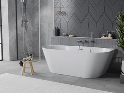 Mexen Oval Slim cadă de baie independentă, montată pe perete, 170 x 80 cm, albă, preaplin gun metal - 52661708000-95