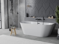 Mexen Oval Slim cadă de baie independentă montată pe perete 170 x 80 cm, albă, preaplin negru - 52661708000-70