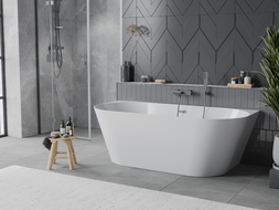 Mexen Oval Slim cadă de baie freestanding de perete 170 x 80 cm, albă, preaplin gun gray periat - 52661708000-66