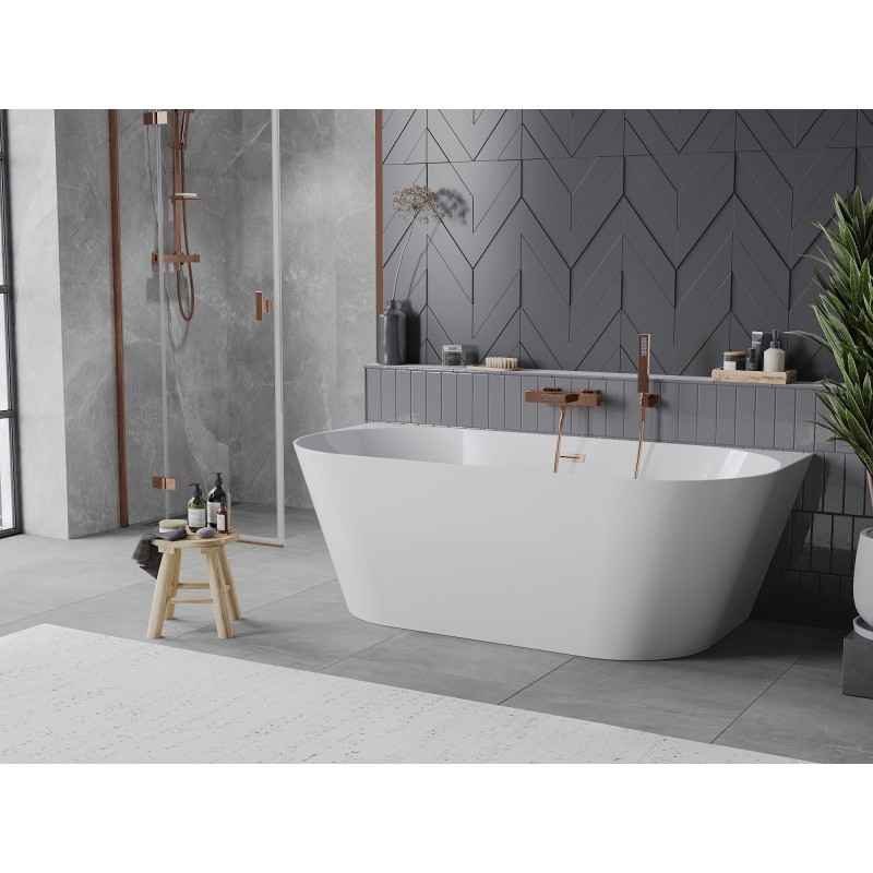 Mexen Oval Slim szabadon álló fali kád 170 x 80 cm, fehér, matt réz túlfolyóval - 52661708000-65