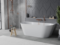 Mexen Oval Slim cadă independentă de perete 170 x 80 cm, albă, preaplin cupru periat - 52661708000-65