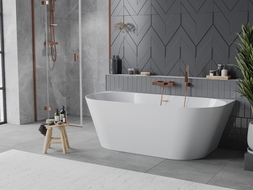 Mexen Oval Slim szabadon álló, fal melletti kád 170 x 80 cm, fehér, réz túlfolyó - 52661708000-65