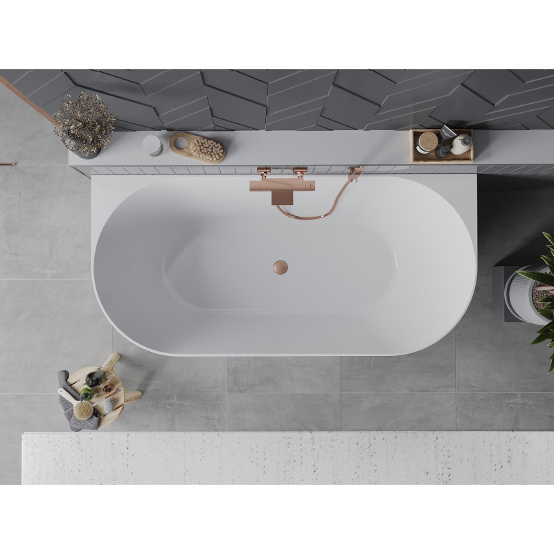 Mexen Oval Slim szabadon álló fali kád 170 x 80 cm, fehér, matt réz túlfolyóval - 52661708000-65