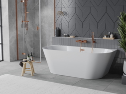 Mexen Oval Slim cadă de baie freestanding aproape de perete 170 x 80 cm, albă, preaplin aur roz - 52661708000-60