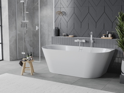 Mexen Oval Slim cadă de baie de sine stătătoare, montată pe perete 170 x 80 cm, albă, preaplin alb - 52661708000-20